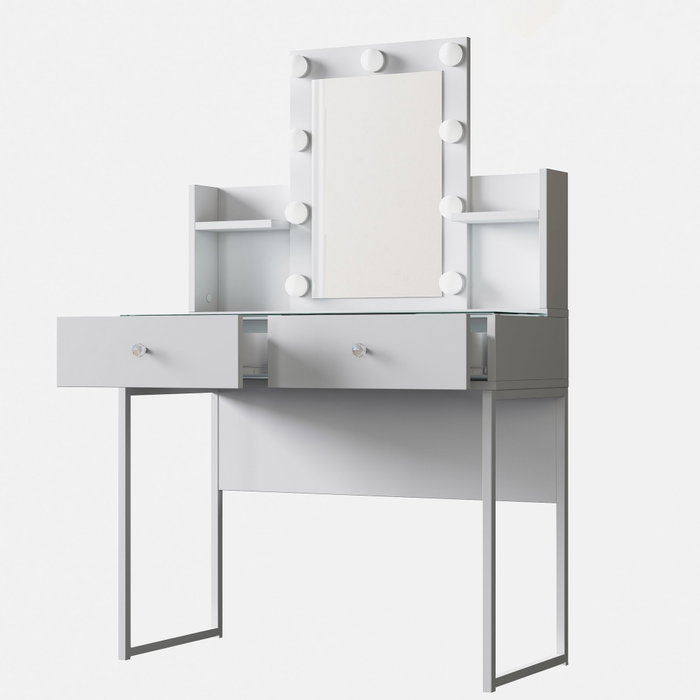 Hanah Home Mesa de Maquillaje con 9 Focos en Blanco